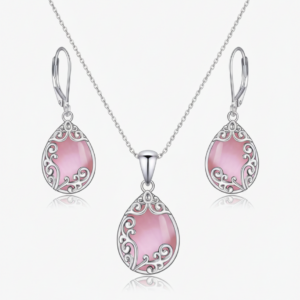 Real Crystal Rose Quarts Elegant Necklace Set